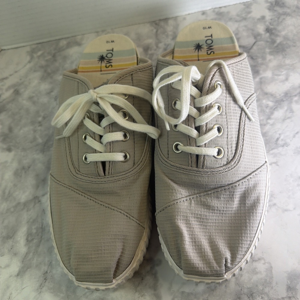 Tom's Womens 10 Cordones Indio Mule Beige Waffle Lace Up Slip On